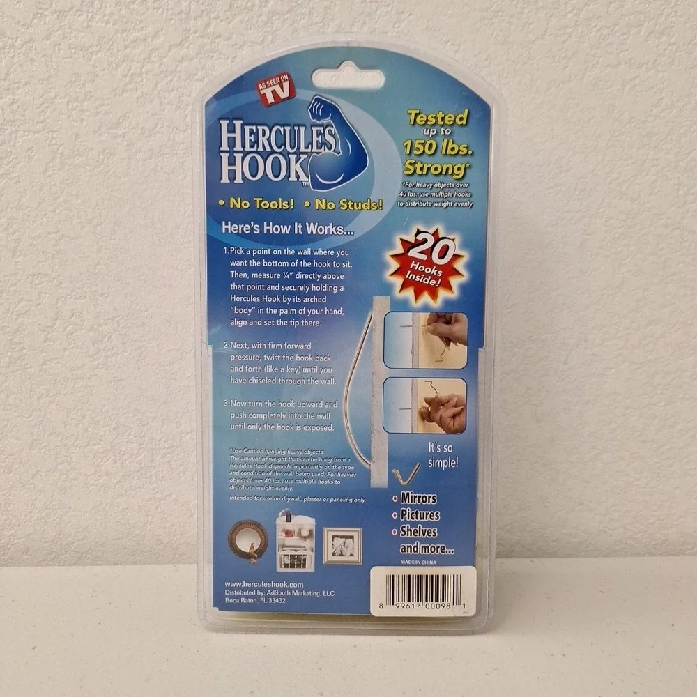 NEW Sealed, Package of 20 Hercules Hooks Wall Picture Hangers BONUS Laser Marker